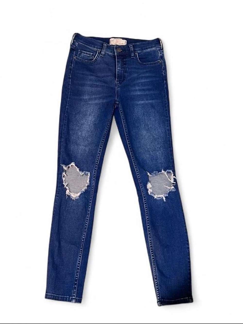 Free People Size 26 Dark Wash Busted Knee Skinny Jeans Distressed Stretch